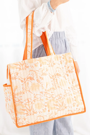 Quilted Block Print Summer Tote